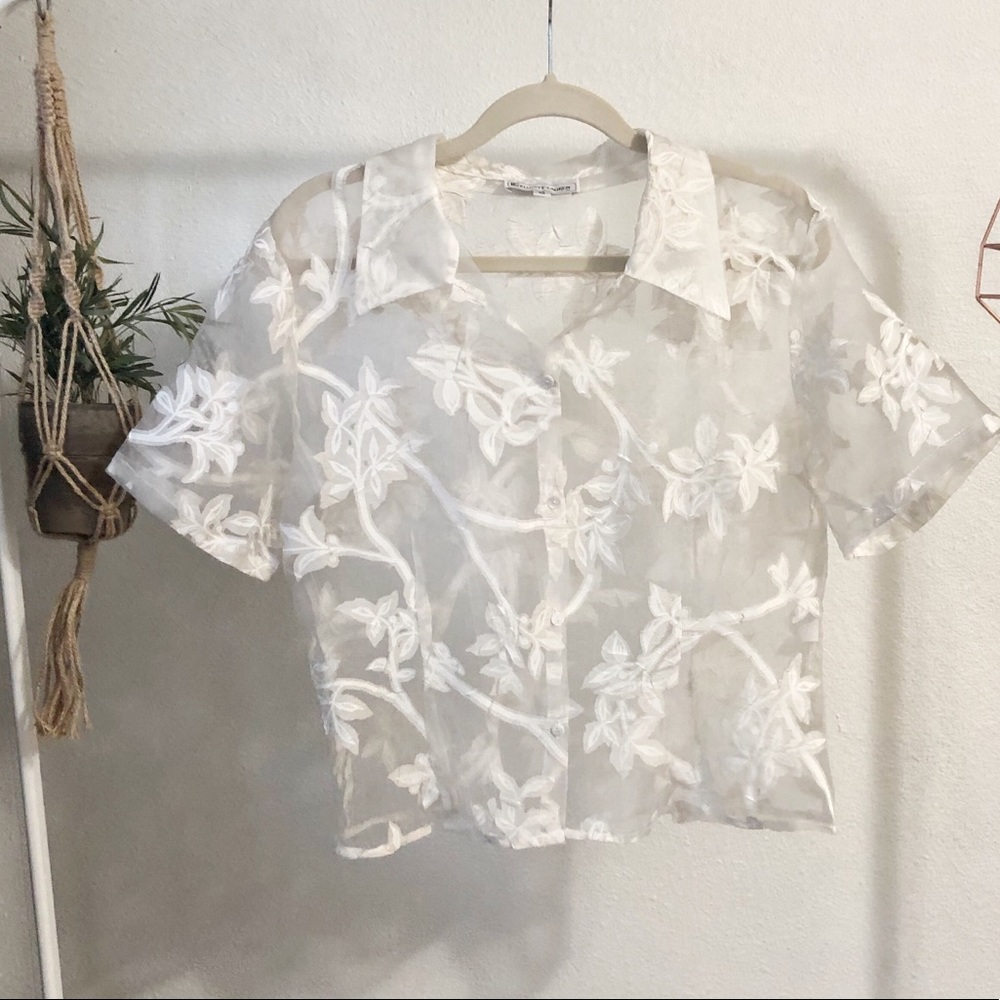 Sheer Palm Print button down